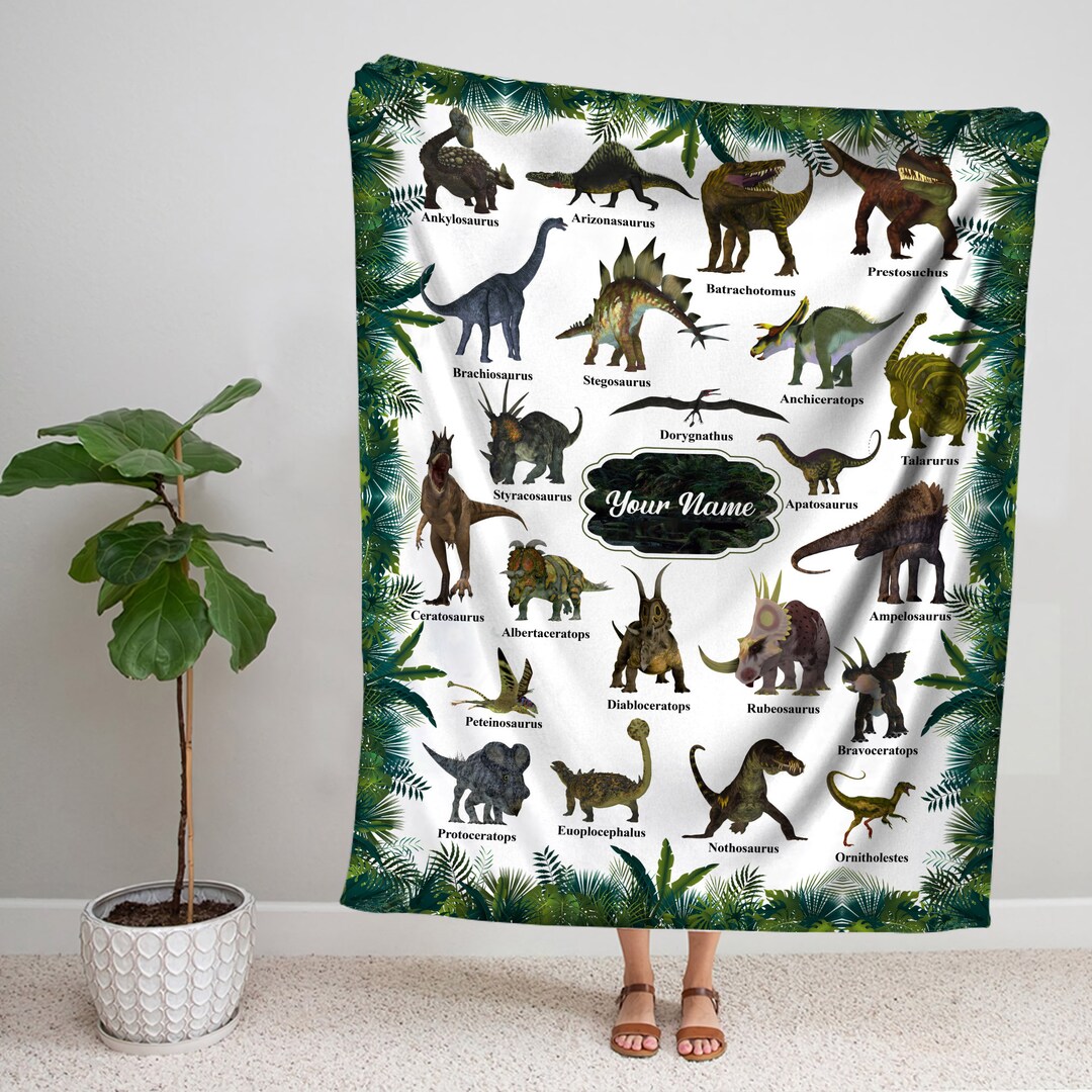 Personalized Dinosaur Throw Blanket, Custom Name Dinosaur Blanket, Dino