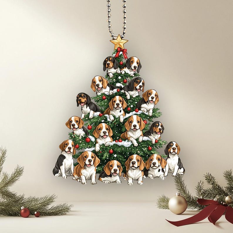 2D Flat Beagle Ornament, Beagle Dog Christmas Tree, Dog Car Hanging ...