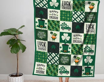 Irish Clover Throw Blanket, St Patrick's Day Sherpa Fleece Blanket, Luck of the Irish, Shamrock Plush Blanket, First St Patricks Day Gift