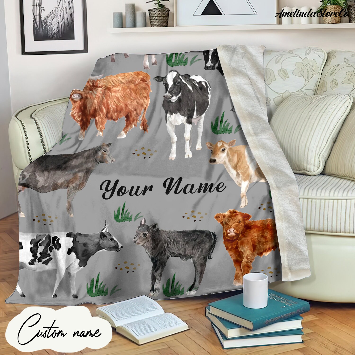 Personalized Cow Blanket Cow Fleece Blanket Cow Sherpa Etsy
