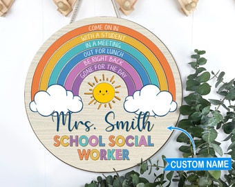 Personalized Welcome Sign, School Social Worker Office Sign, Social Worker Gifts, Psychologist Office Decor, Therapist Office Door Hanger