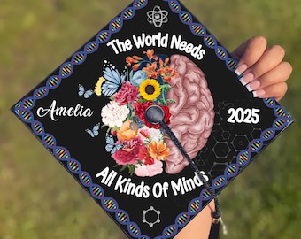 Personalized Psychologist Graduation Cap Topper, Mental Health Psychology Grad Cap, All Kinds Of Minds, Mental Health Graduation 2025 Gifts