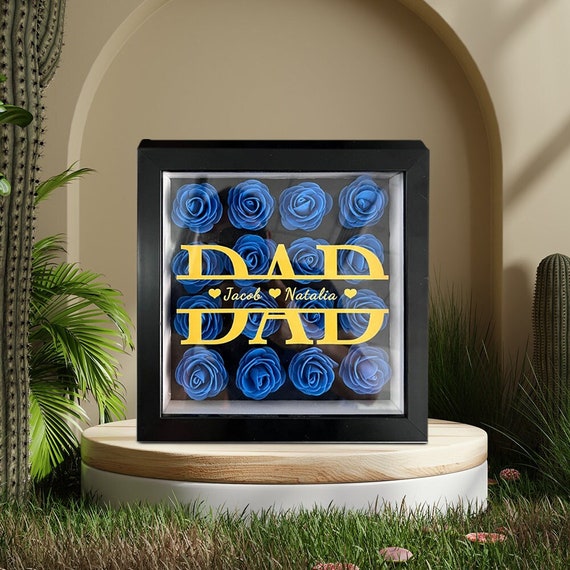 Personalized Roses Flower Shadow Box for Dad, Custom Flower