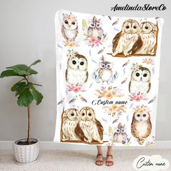 Owl Blanket, Cute Owl Blanket, Owl Sherpa Blanket, Owl Fleece Blanket, Woodland Animal Blanket, Baby Owl, Owl Family Blanket, Newborn Gifts