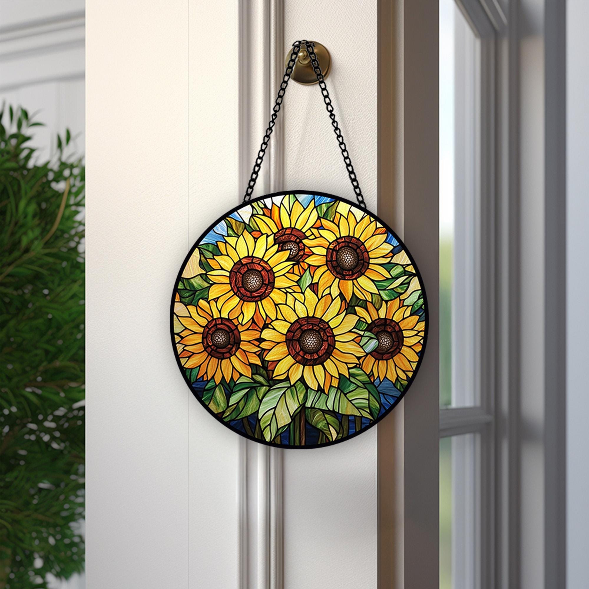 Girasole In Vetro Colorato Da Finestra – Decorazione Artistica Fatta A Mano Per Casa E Giardino