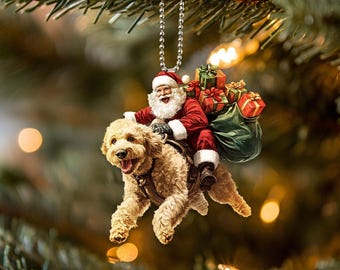 2D  Goldendoodle Dog Ornament, Santa Hats Acrylic Dog Hanging Ornament, Santa and Dog Colorful Home Decor, Christmas Gifts, Dog Lover Gifts