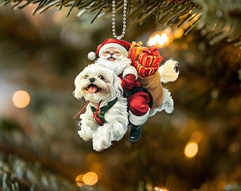 シーズークリスマスツリー置物 枕の上にいるリアルなシーズー犬 樹脂製置物 クリスマスオーナメント