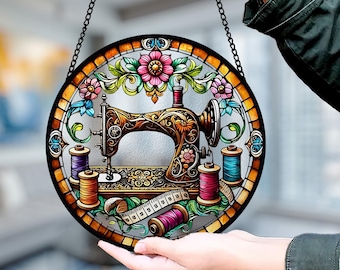 Sewing Machine Suncatcher, Flower Sewing Machine Window Decor, Perfect Gift for Sewing Lover, Tailor Shop Decor Sewing Gifts
