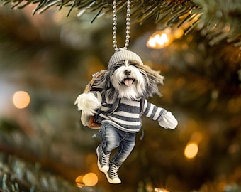 2D Bearded Collie Dog Ornament, Fashionable Acrylic Dog Hanging Ornament, Classic Style Colorful Home Decor, Christmas Gifts, Dog Lover Gift