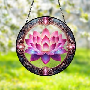 Lotus Stained Glass Suncatcher, Lotus Window Hanging Decor, Lotus Sun Catcher Decor, Lotus Lover Gifts, Botanical Art Gift for Mom Grandma