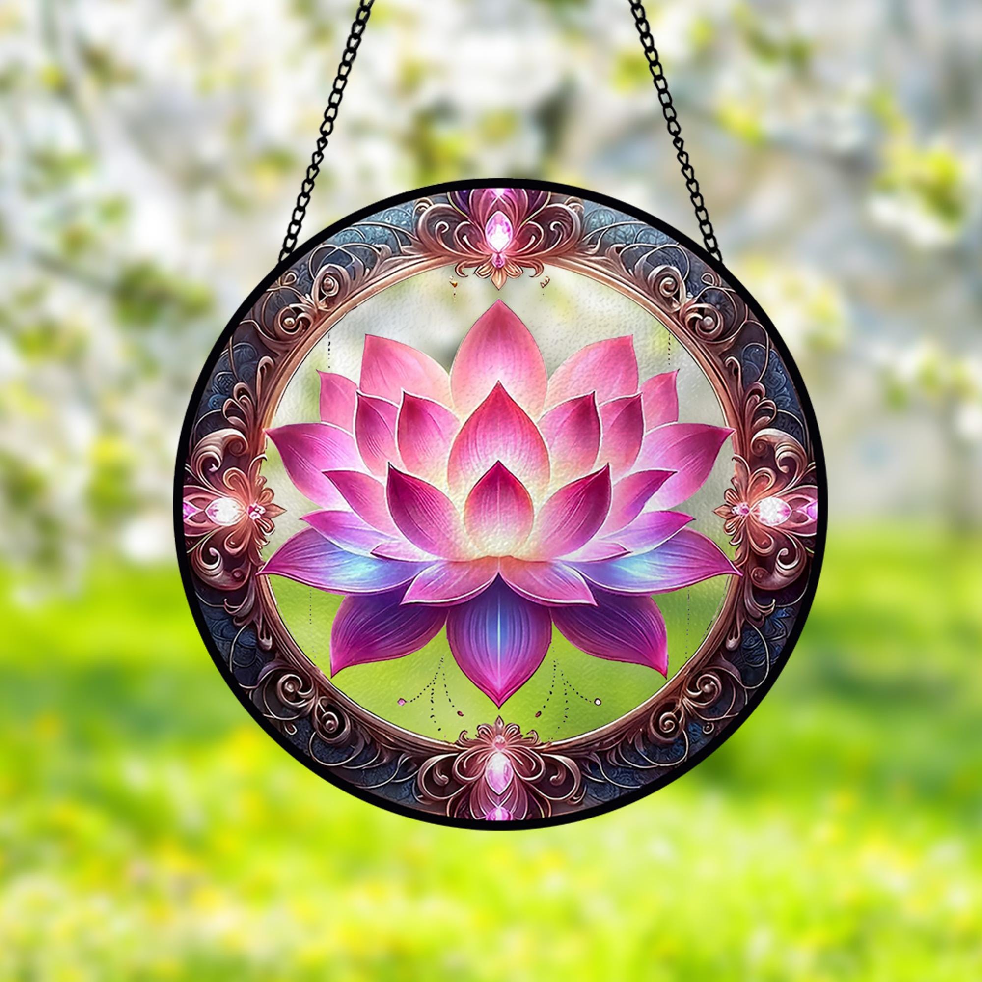 Lotusblumen-Sonnenfänger Aus Buntglas – Fensterdekoration, Handgefertigt, Mit Kette, Perfektes Geschenk Für Frauen & Mütter
