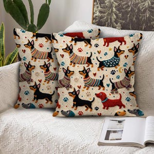 Miniature Pinscher Paw Heart Pillow (2D FLAT PRINTED), Faux Embroidered Animal Pillow, Printed Punch Needle Cushion Cover, Dog Lover Gift