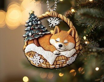 2D Flat Shiba Inu Ornament, Shiba Dog, Sleeping Dog Ornament, Dog Car Hanging Ornament, Christmas Gifts, Shiba Dog Lover Gift