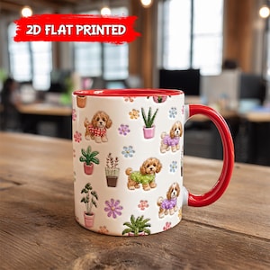 Taza con diseño de Cavapoo para apoyo emocional, regalo para amantes de los perros, taza de café con estética botánica y estilo cottagecore, cerámica floral para amantes de las mascotas, regalo para amantes de los Cavapoo.