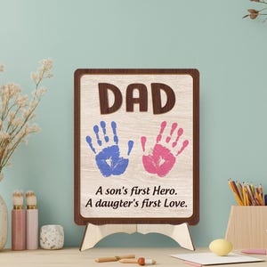 Presentes para o pai com impressão de mão, primeiro herói do filho, primeiro amor da filha, primeiro dia dos pais, melhor pai de todos os tempos, presentes para o pai, presente com impressão de mão do pai, presente para o pai