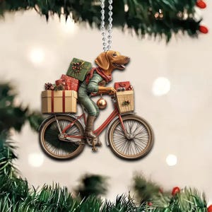 2D Flat Funny Vizsla Ornament, Vizsla Dog Riding a Bicycle, Dog Car Hanging Ornament, Christmas Gifts, Vizsla Dog Lover Gifts
