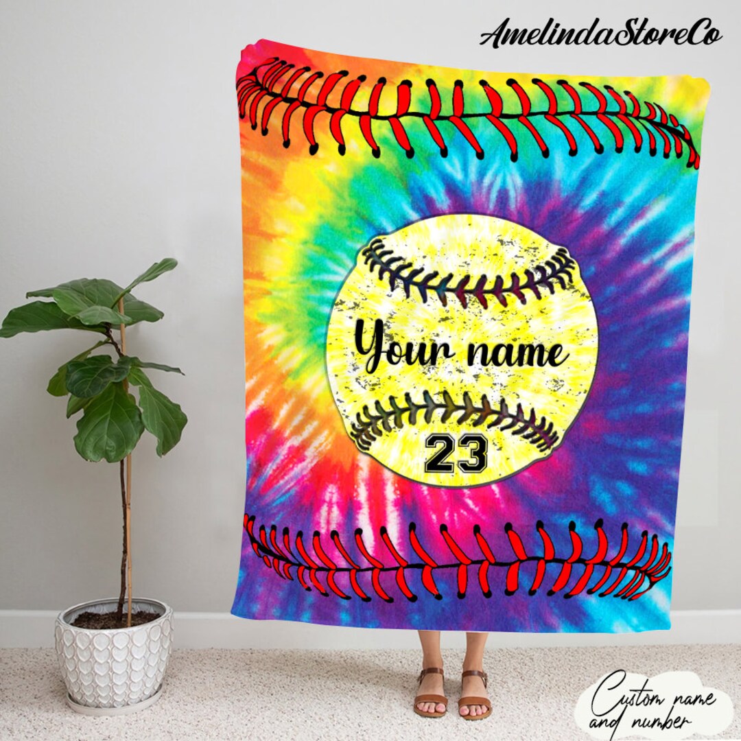 Baseball Softball Tie Dye Blanket, Baseball Blanket, Softball Blanket