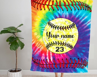Manta de béisbol y sóftbol teñida, manta de béisbol, manta de sóftbol, manta de jugador de béisbol, manta de equipo de sóftbol, regalos para amantes del sóftbol