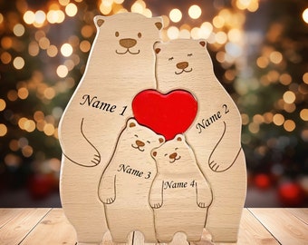 彫刻WOODREX 木製 Address Book 記念品5－2 Wooden Bear Family Puzzle-5 Person Animal Figurines-family Home