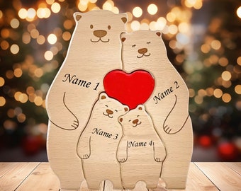 Puzzle Famiglia di Orsi in Legno-Statuine di Animali per 5 Persone-Decorazioni per la Casa di Famiglia-Regalo Ricordo di Famiglia-Regalo per Genitori-Famiglia di Animali, Regalo per la Festa della Mamma