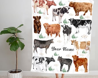 Personalized Cow Blanket, Cow Fleece Blanket, Cow Sherpa Blanket, Farm Cow Blanket, Farm Animal Blanket, Baby Blanket, Newborn Gifts