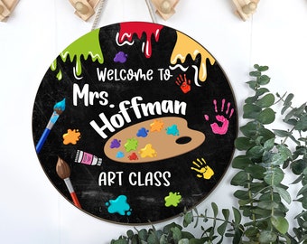 Art Teacher Hanging Door Sign, Art Class Sign, Teacher Door Sign, Teacher Name Sign, Chalkboard Sign,Art Teacher Gift,Art Classroom Painting