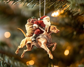 2D Flat Vizsla Ornament, Dog with Santa Ornament, Santa and Dog Ornament, Car Hanging Ornament, Christmas Gift, Vizsla Dog Lover Gifts