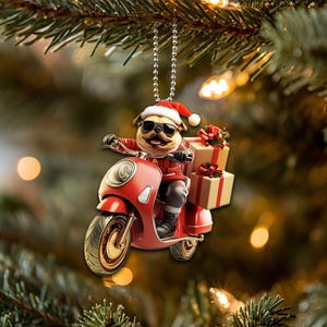 Puggle-ornament, Puggle-hond motorrijden, Puggle-hond auto hangend ornament, kerstcadeaus, Puggle hondenliefhebber cadeau