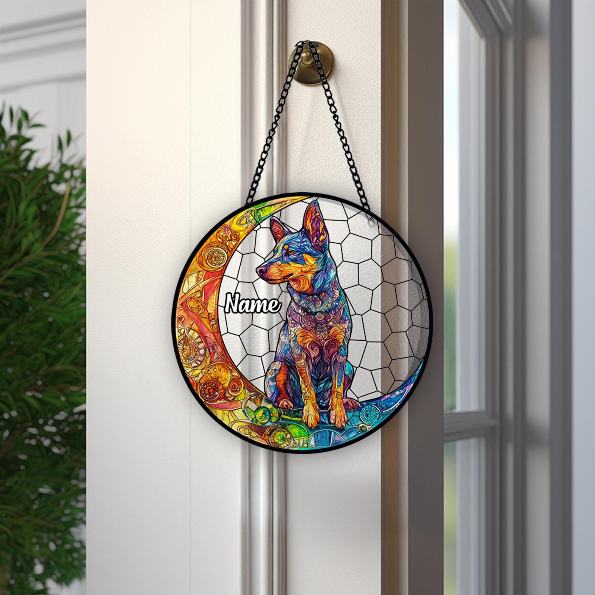 Hund Buntglas-Sonnenfänger – Handgefertigt, Mond-Design, 15x14 Cm – Für Fenster, Wand Oder Garten, Inkl. Kette & Haken