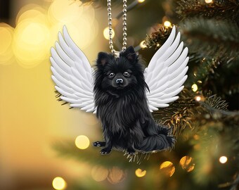 2D plat Pommeren ornament, engel hond ornament, hond herdenkingsornament, hond met engelenvleugels ornament, hond herdenkingsornament