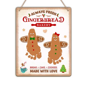 Manualidades de jengibre con huellas de bebé, letrero de madera DIY con la huella de tu primer bebé en Navidad, regalos de Navidad para mamá y papá primerizos.