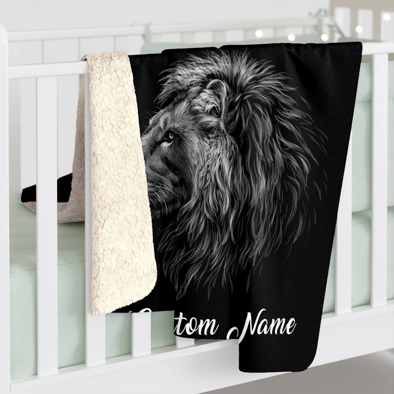 Personalized Lion Blanket, Lion Fleece Blanket, Lion Sherpa Blanket, Lion Lover Gift, Lion Throw Blanket, Lion Baby Blanket, Newborn Gifts image 2