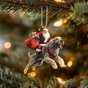 Decorazione a forma di cane levriero irlandese, decorazione a forma di Babbo Natale e cane, decorazione piatta 2D, decorazione a forma di cane, regali di Natale, regali per gli amanti dei cani levriero.