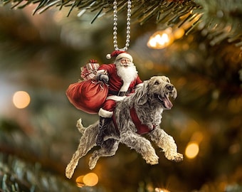 Adorno de perro Lobero Irlandés, adorno de Papá Noel y perro, adorno plano 2D, adorno de perro, regalos de Navidad, regalos para amantes de los Loberos