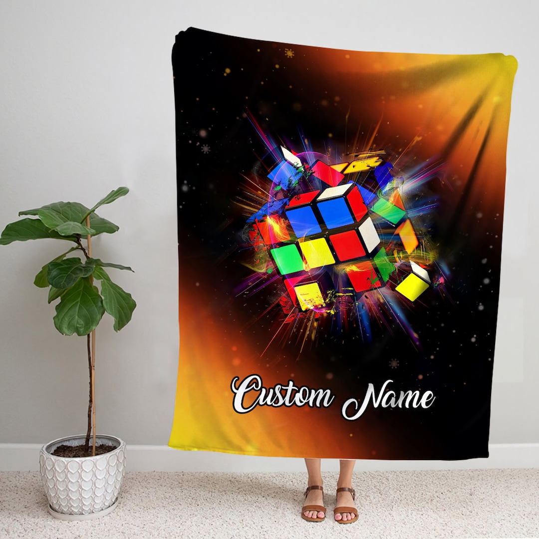 Rubik's Cube Custom Name Blanket, Rubik Cube Blanket, Magic Cube Throw