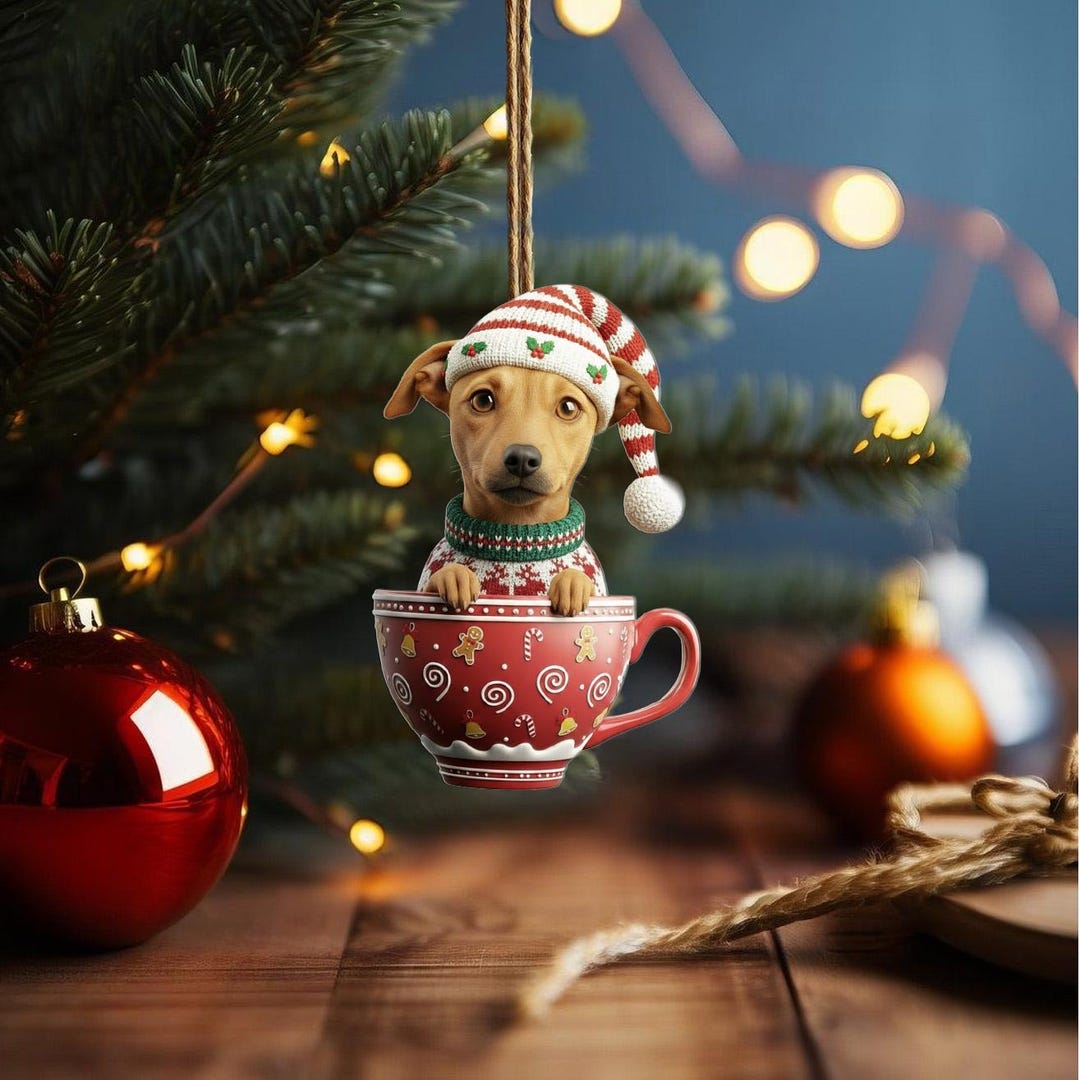 Cur Gift Black Mouth Cur Ornament, Black Mouth Cur in A Cup Ornament, Black ...
