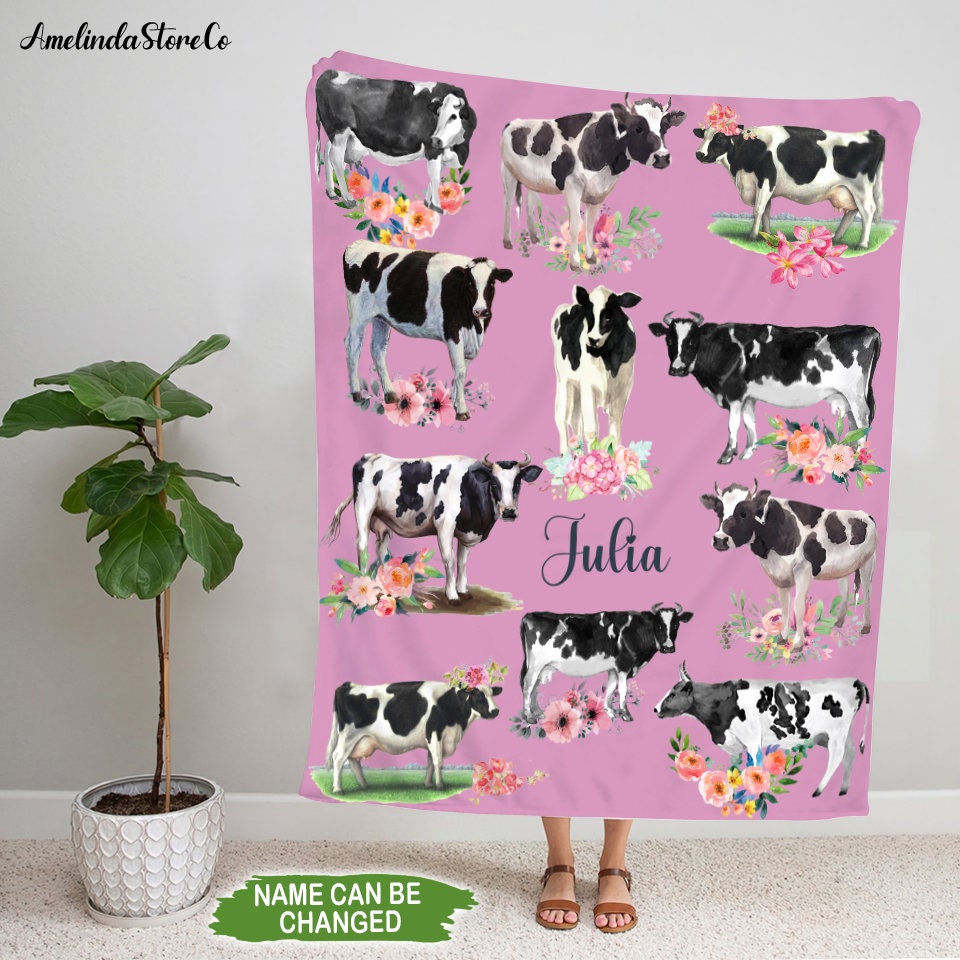Personalized Dairy Cow Blanket Cow Fleece Blanket Cow Sherpa Etsy