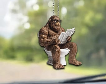 Adorno de Pie Grande, Pie Grande leyendo un libro en el inodoro, adorno plano de Sasquatch 2D, divertido adorno de Pie Grande, regalo de Navidad, regalo para amantes de Pie Grande