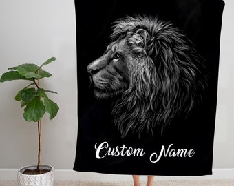 Personalized Lion Blanket, Lion Fleece Blanket, Lion Sherpa Blanket, Lion Lover Gift, Lion Throw Blanket, Lion Baby Blanket, Newborn Gifts