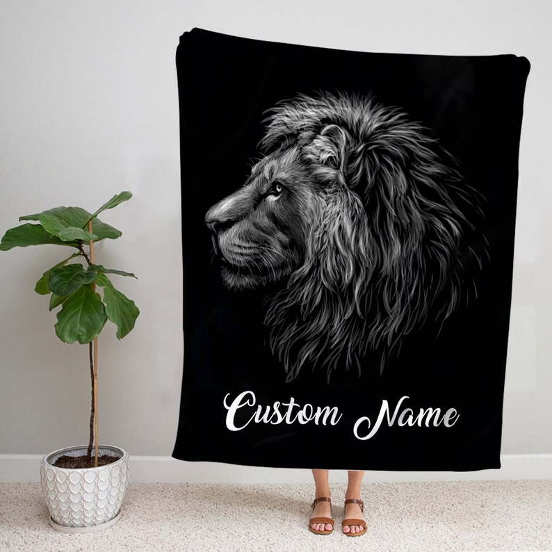 Personalized Lion Blanket, Lion Fleece Blanket, Lion Sherpa Blanket, Lion Lover Gift, Lion Throw Blanket, Lion Baby Blanket, Newborn Gifts image 1