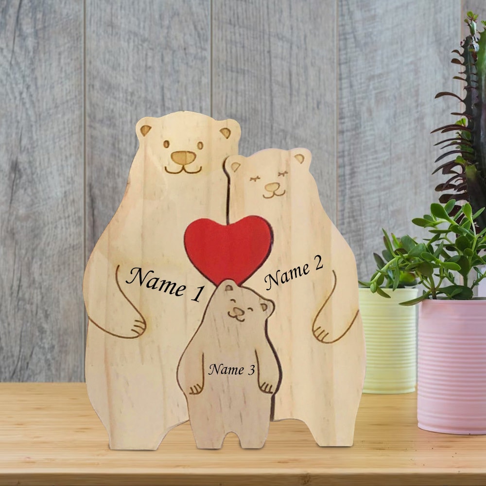Wooden Bear Family Puzzle-5 Person Animal Figurines-family Home