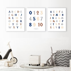 Cyrillic Alphabet Printable | Serbian and English Alphabet Set | Azbuka Wall Art | Balkan Art | Customize Color Poster | Digital Download