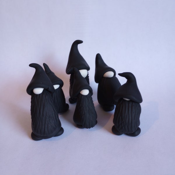 Miniature 'Gothic Gnomes' handmade with Polymer Clay, black and white gnome, for mini fairy garden, spooky terrarium, goth shelf decoration