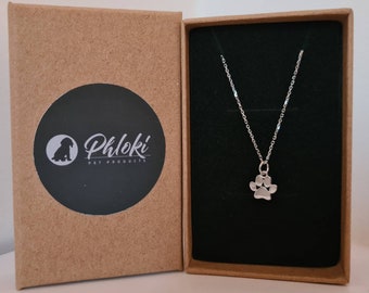 Pawprint Necklace. 925 Sterling Silver or Gold Plated Pendant Gift Box. Dog Cat Puppy Lover Gift. Paw Chain. Birthday Present