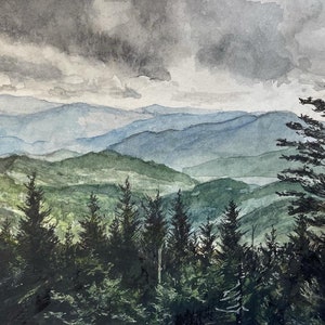 Storm in Appalachia : Watercolor, Painting, Fine Art Print, Sunset, pisgah national forest, Landscape, Hiking, Camping,