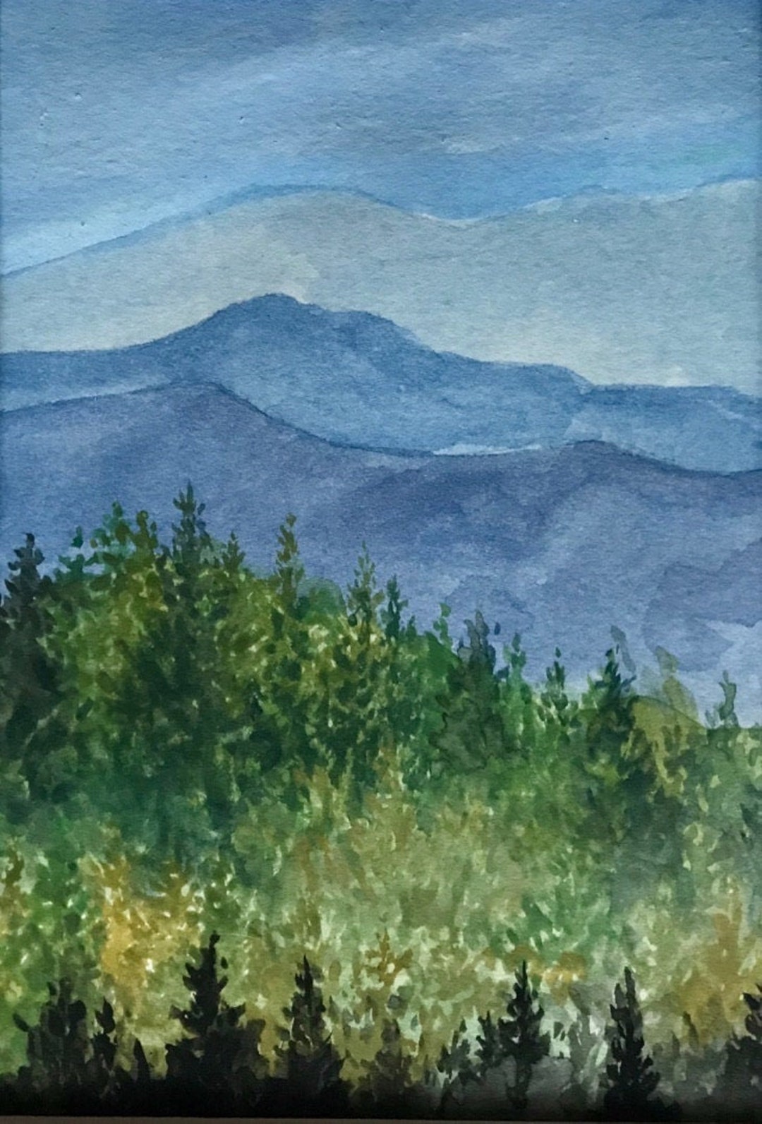 Pines and Hills Tree Mountain, Painting, Art, Watercolor, Print, Appalachia, Hiking, Blue Ridge