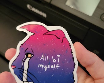 All bi myself sticker bisexual sticker lgbtq sticker for laptop cute cat lgbtq sticker