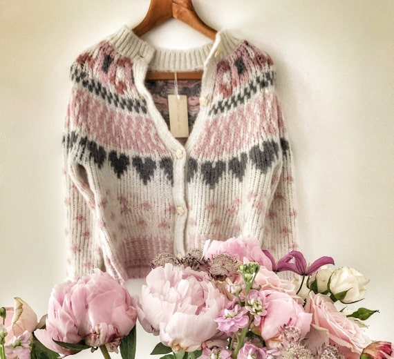 Heart Pattern Womens Fair Isle Cardigan 