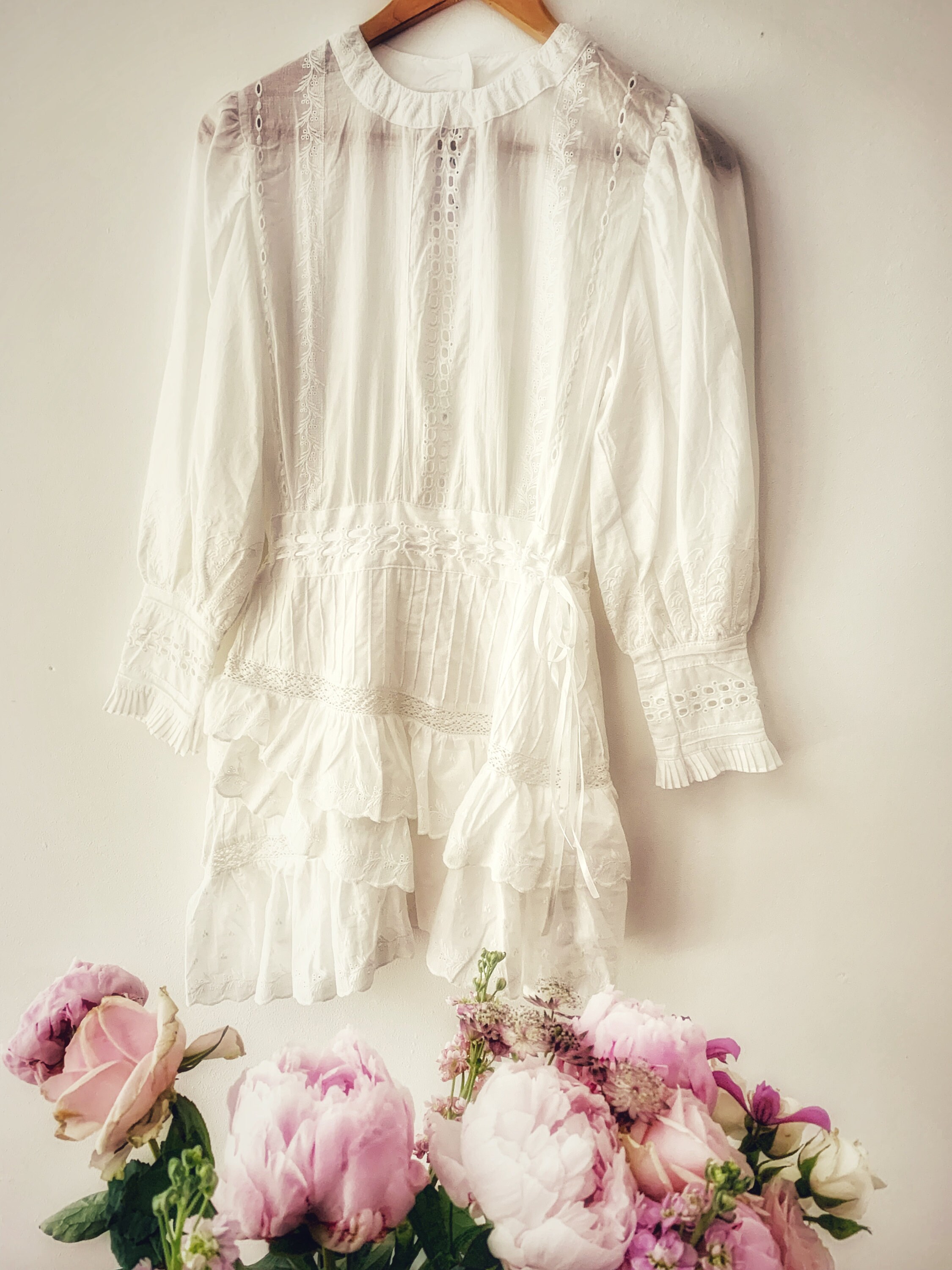 White Cottagecore Mini Dress, Boho Honeymoon, Beach Style, & Tiered, Lace,  Ruffle Skirt, Long Sleeve + Petite Sizes - Etsy