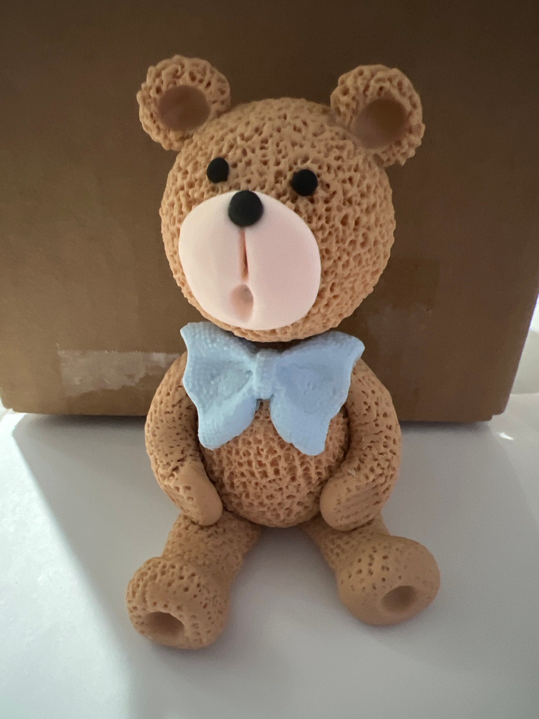 Teddy Bear Cake Topper 5 Brown With Blue Bow - Etsy